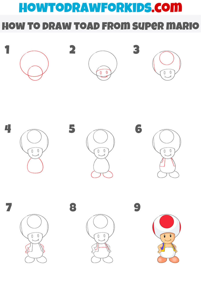 How to Draw Toad from Super Mario Drawing Tutorial For Kids