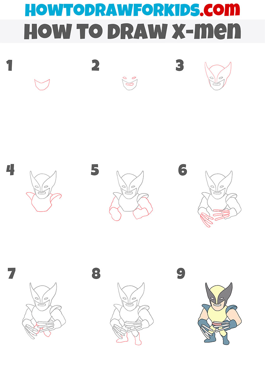 how to draw x-men step by step