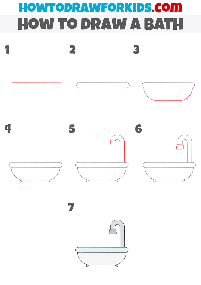 how to draw a bath step by step