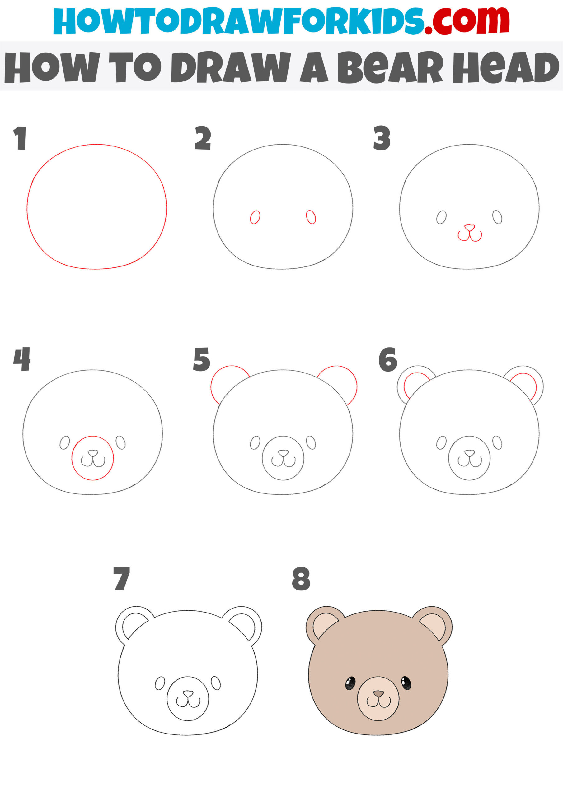 how to draw a bear head step by step