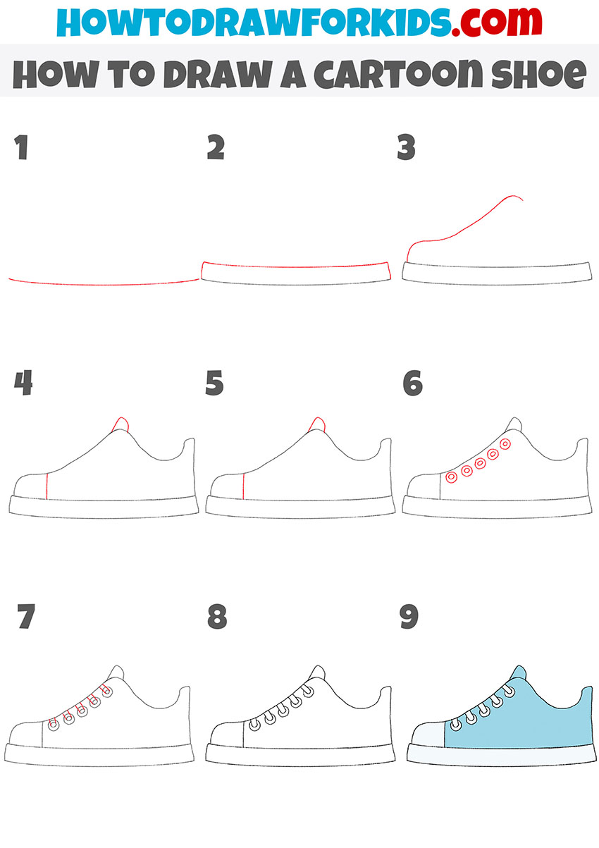 how to draw a cartoon shoe step by step