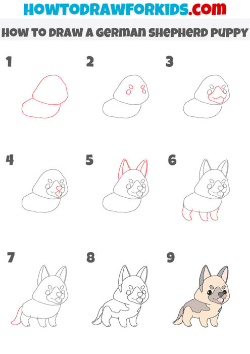 How to Draw a German Shepherd Puppy - Easy Drawing Tutorial For Kids