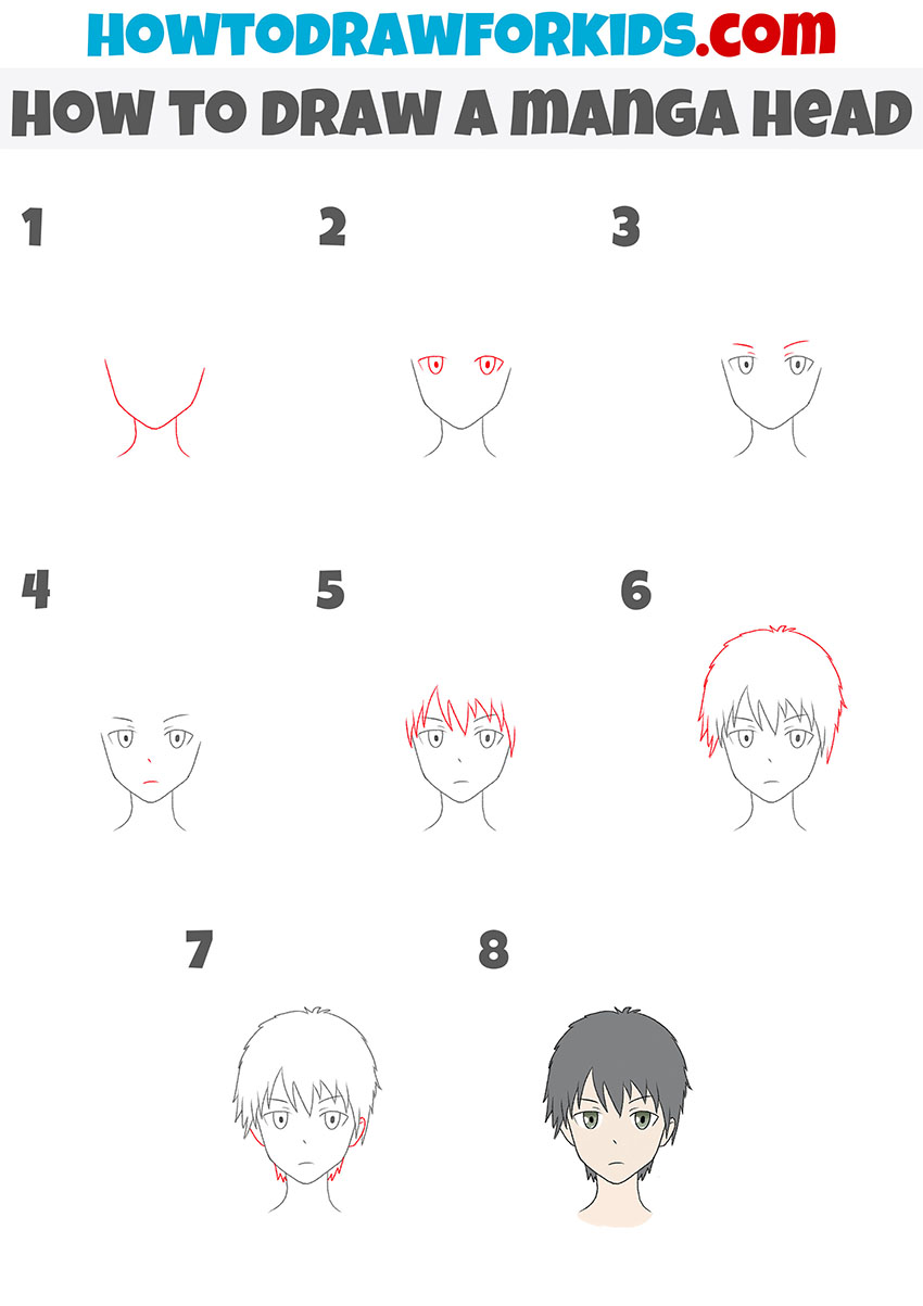 how to draw a manga head step by step