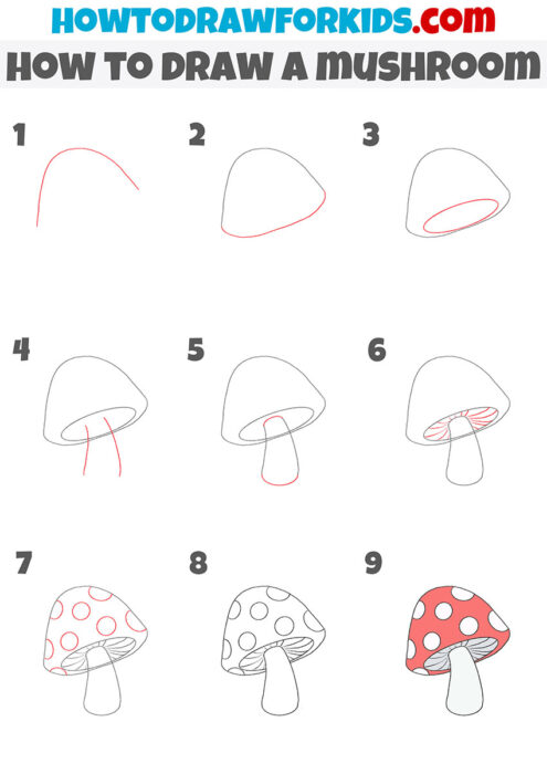 How to Draw a Mushroom Step by Step - Drawing Tutorial For Kids