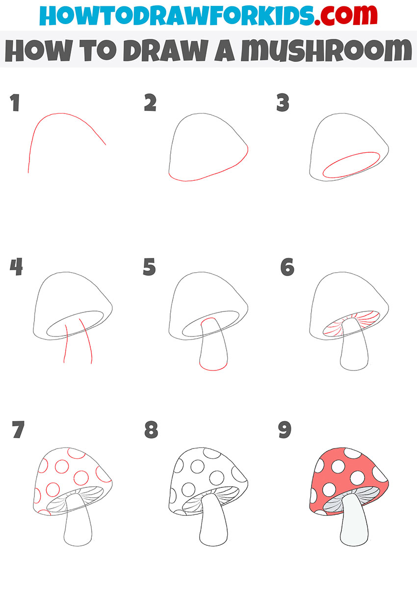 How to Draw a Mushroom Step by Step Drawing Tutorial For Kids