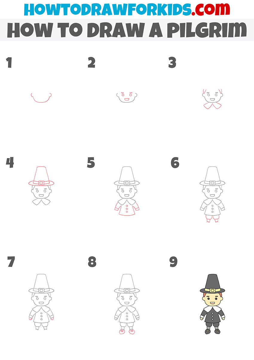 how to draw a pilgrim step by step