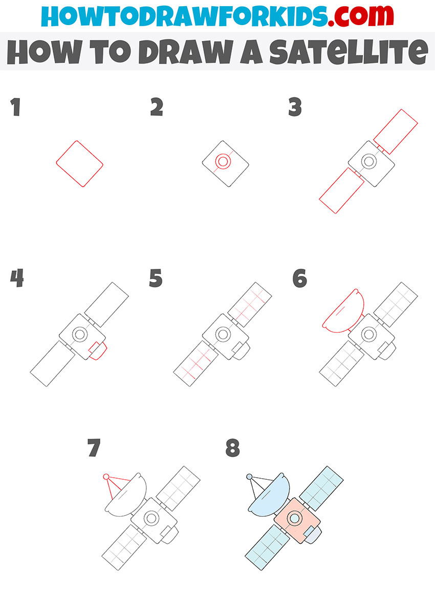 how to draw a satellite step by step