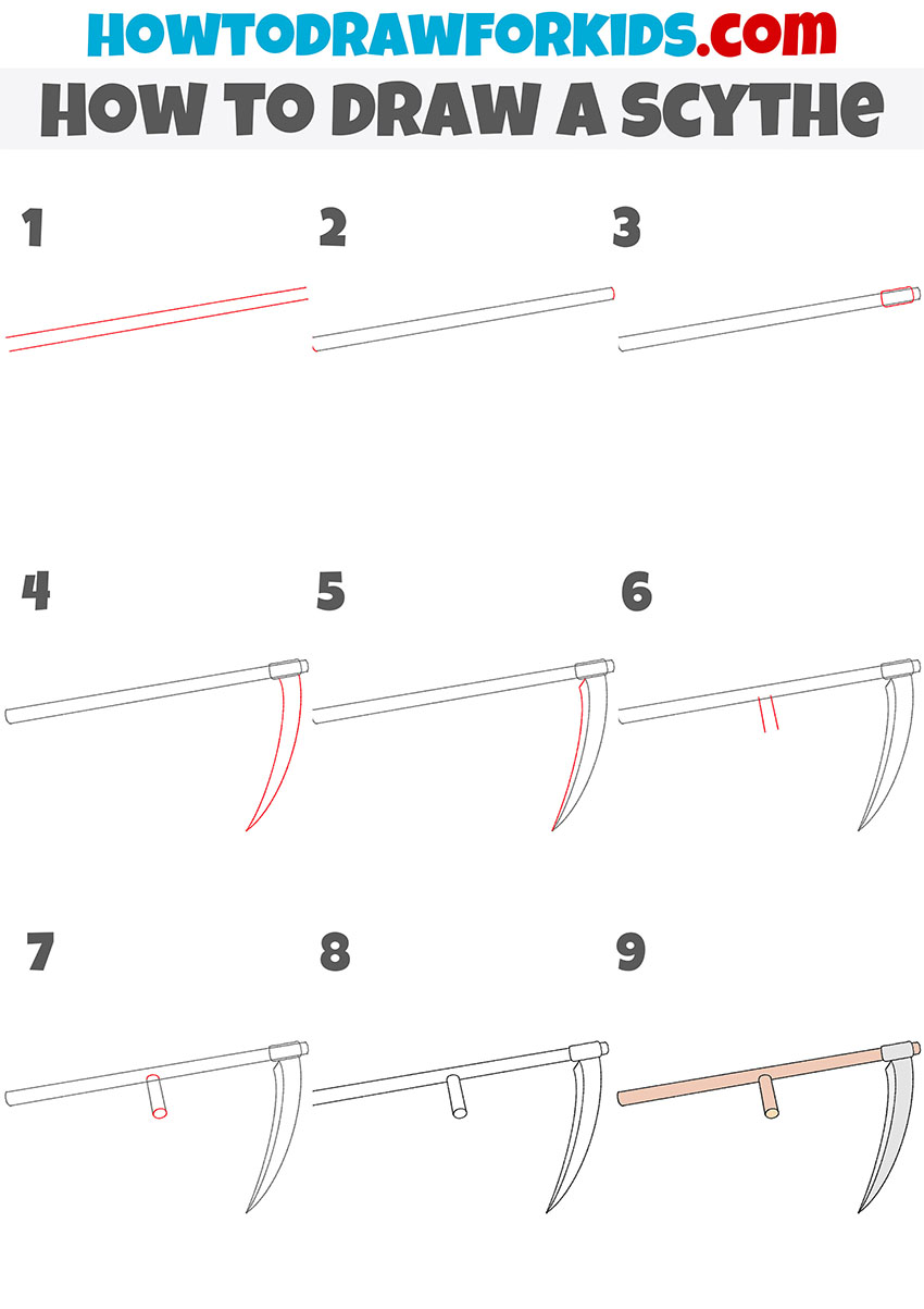 how to draw a scythe step by step