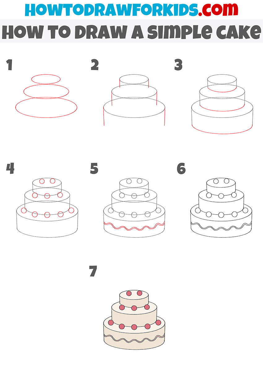 how to draw a simple cake step by step