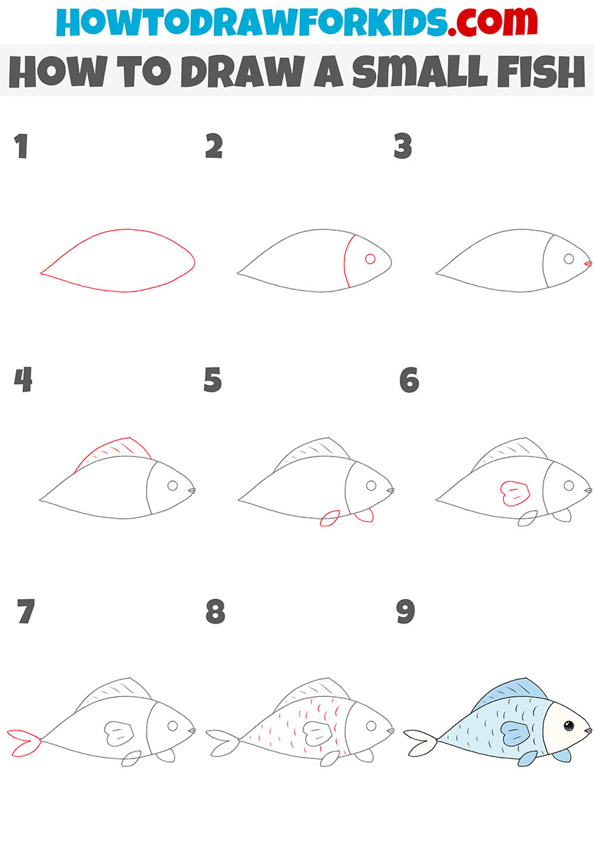 how to draw a small fish step by step