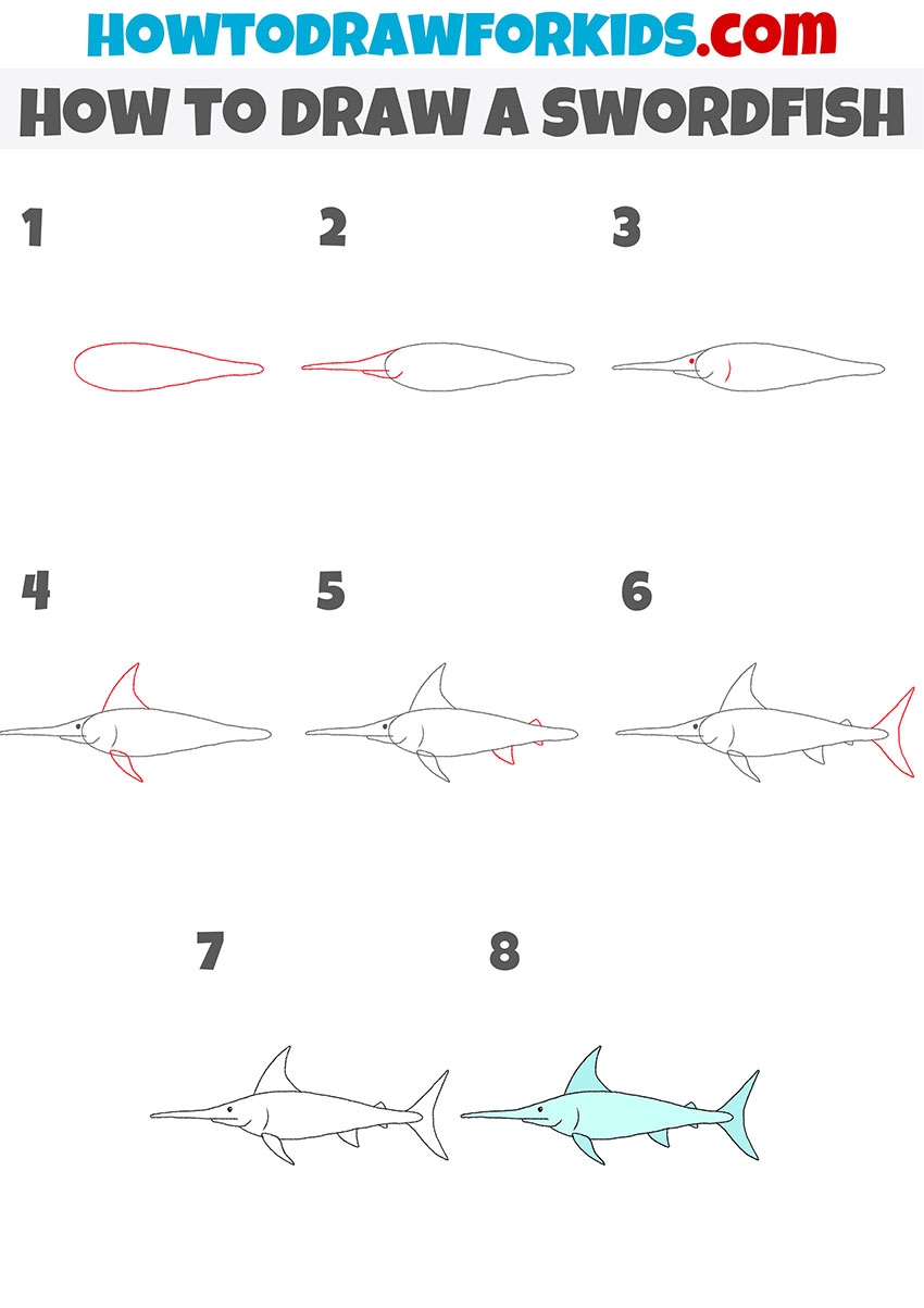 how to draw a swordfish step by step