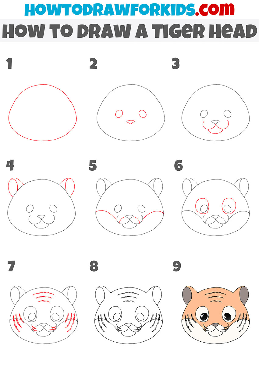 how to draw a tiger head step by step