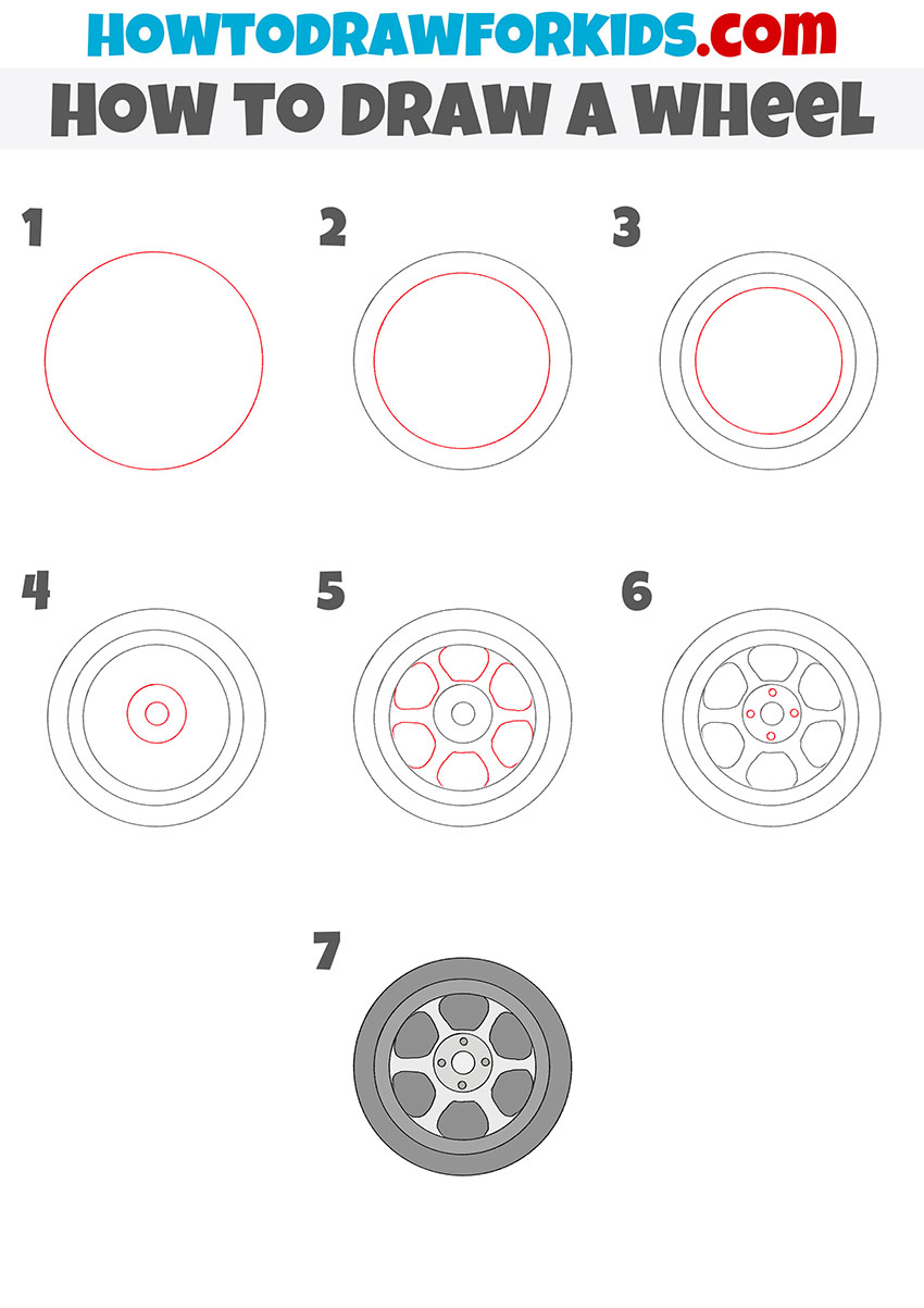 how to draw a wheel step by step