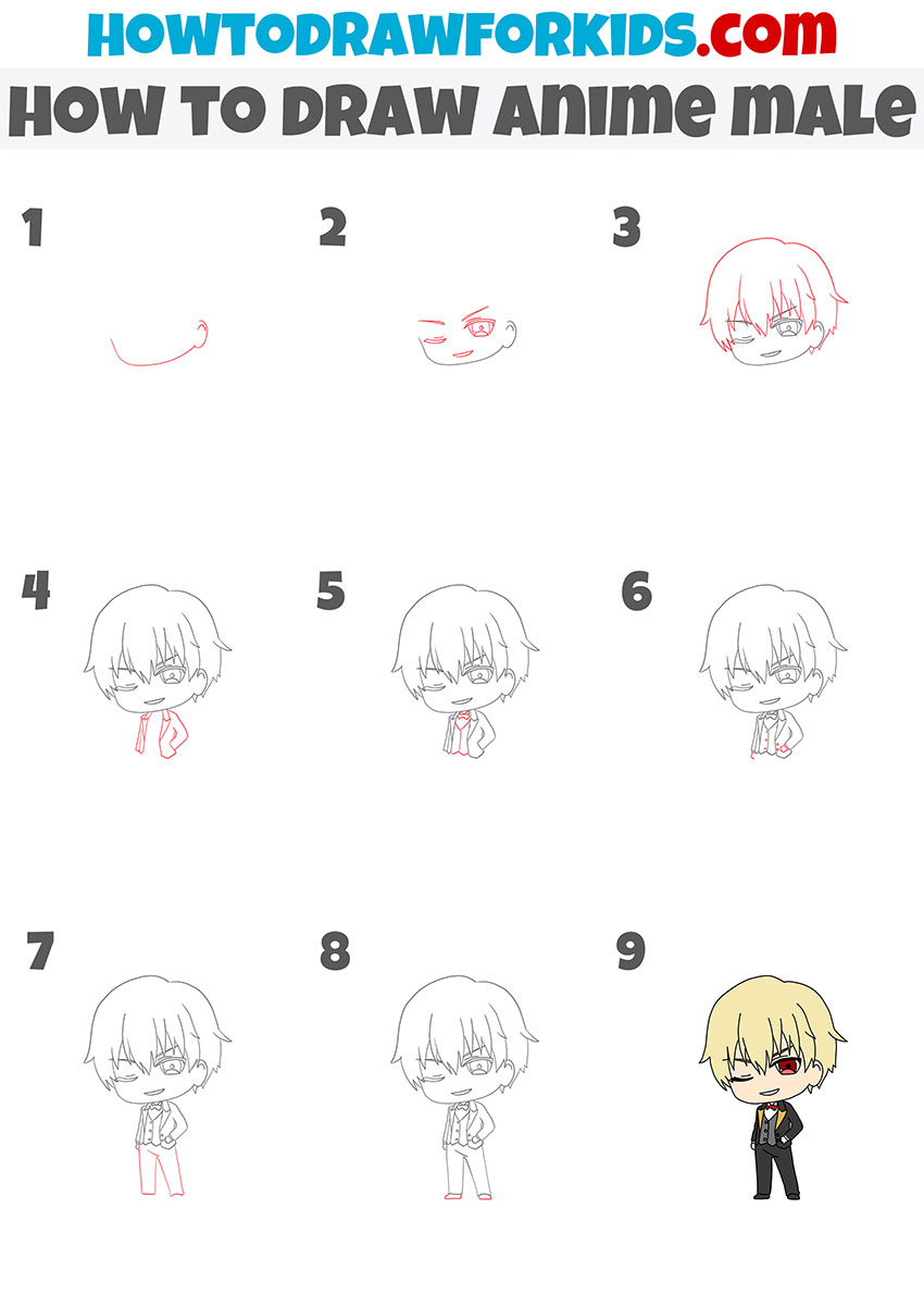 how to draw anime male step by step