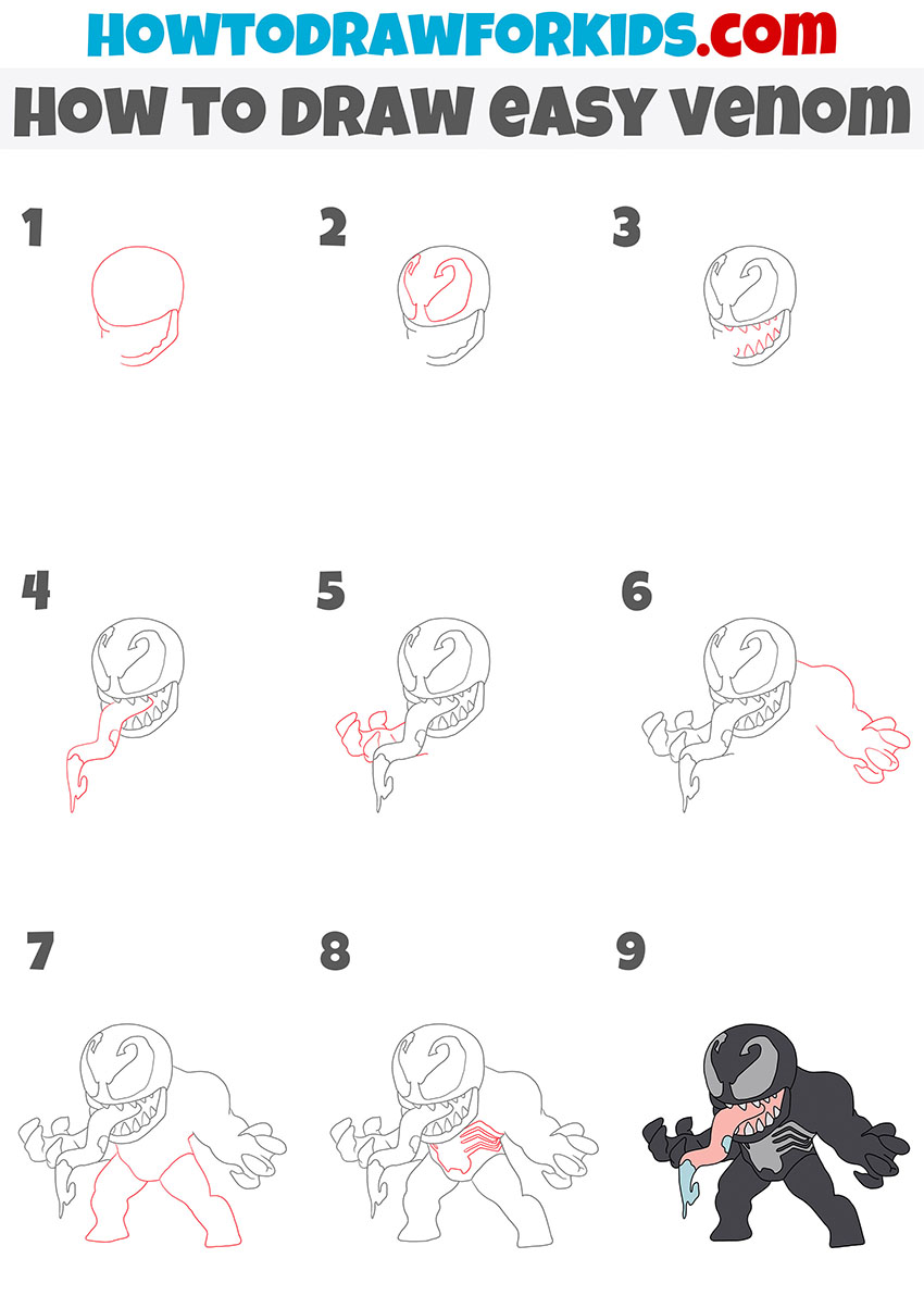 how to draw easy venom step by step