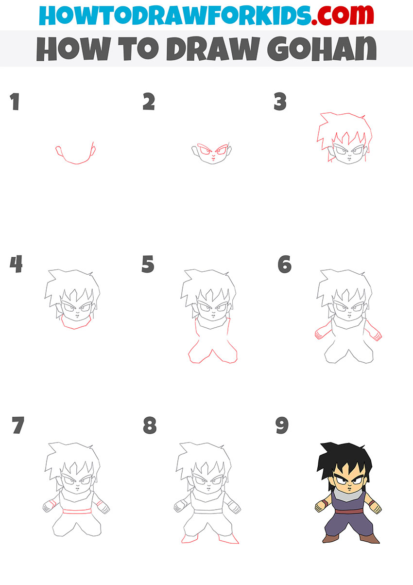 how to draw gohan step by step