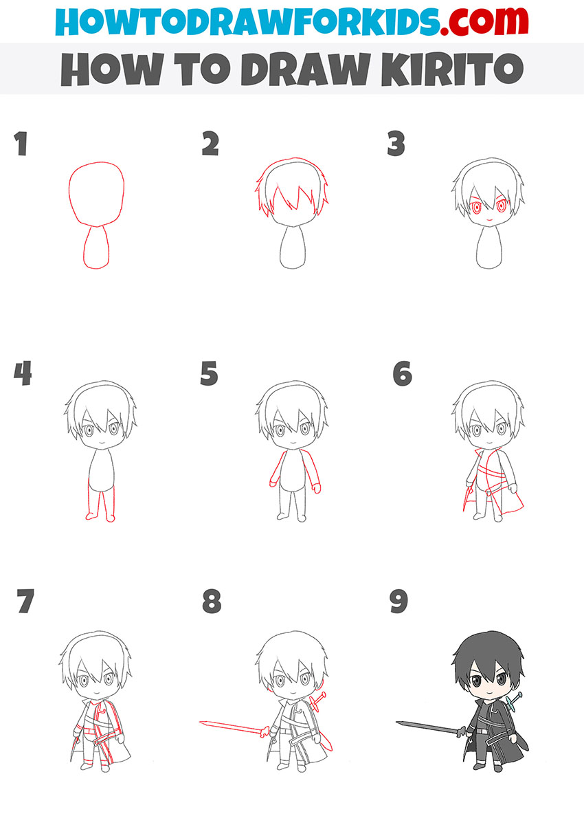 how to draw kirito step by step