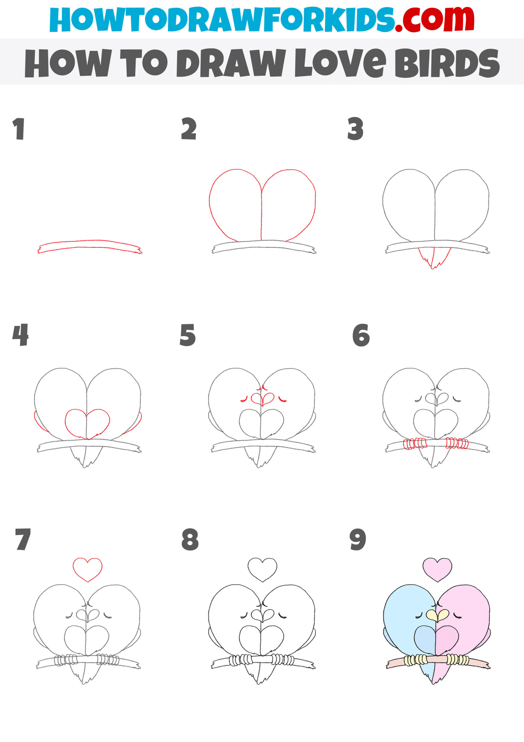 how to draw love birds step by step