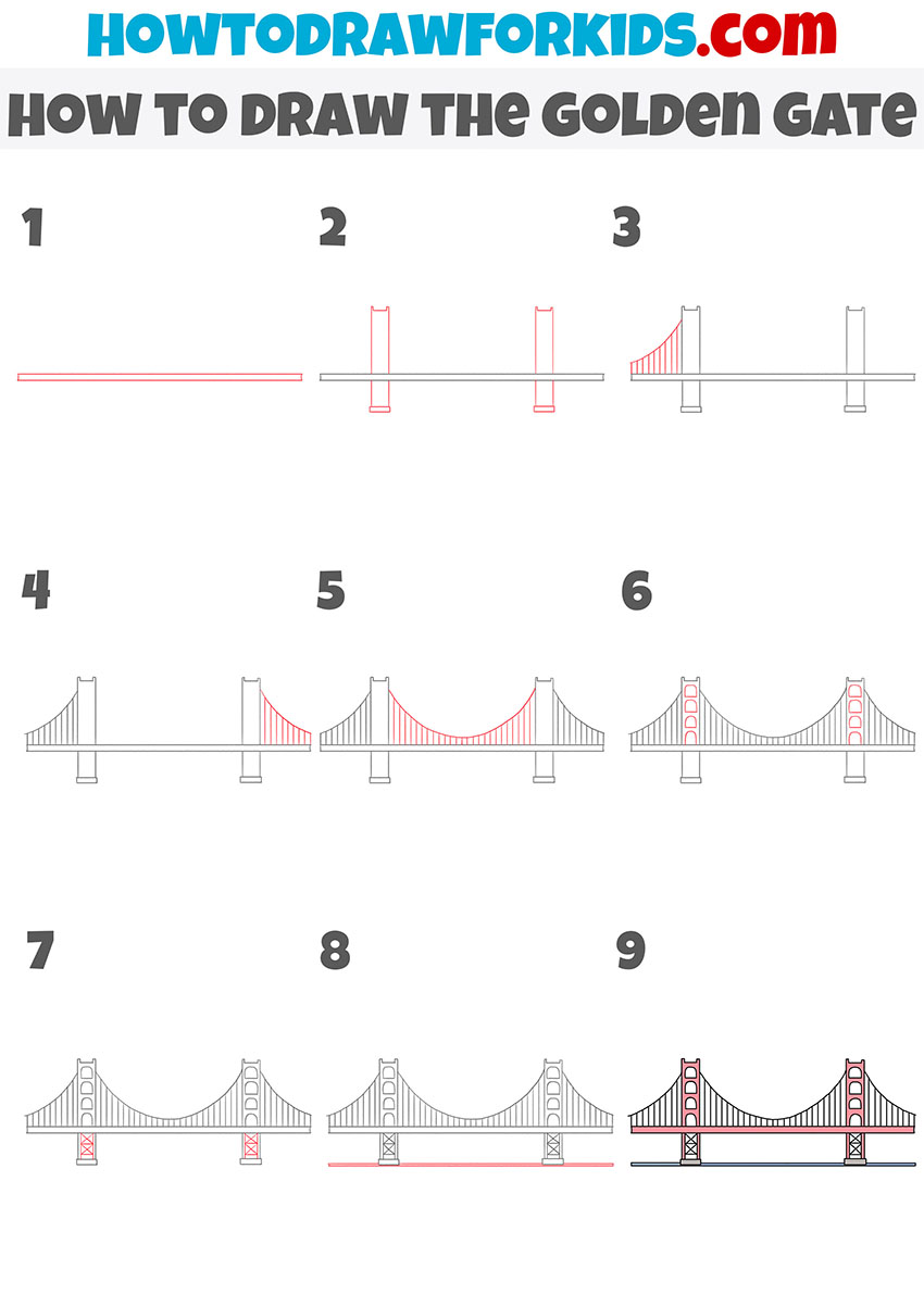 how to draw the golden gate step by step