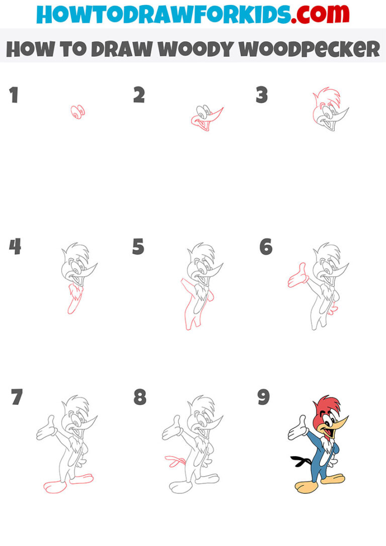 How to Draw Woody Woodpecker - Easy Drawing Tutorial For Kids