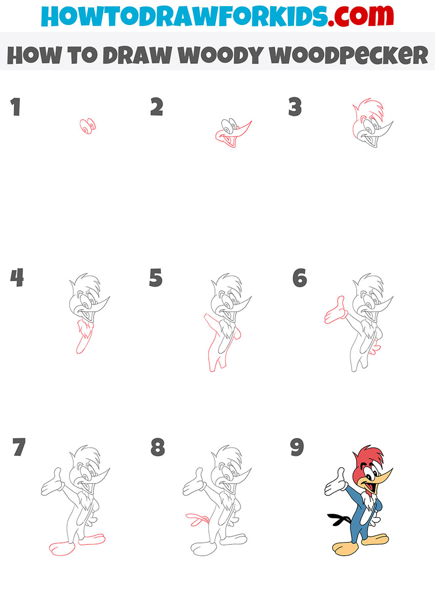 how to draw woody woodpecker step by step