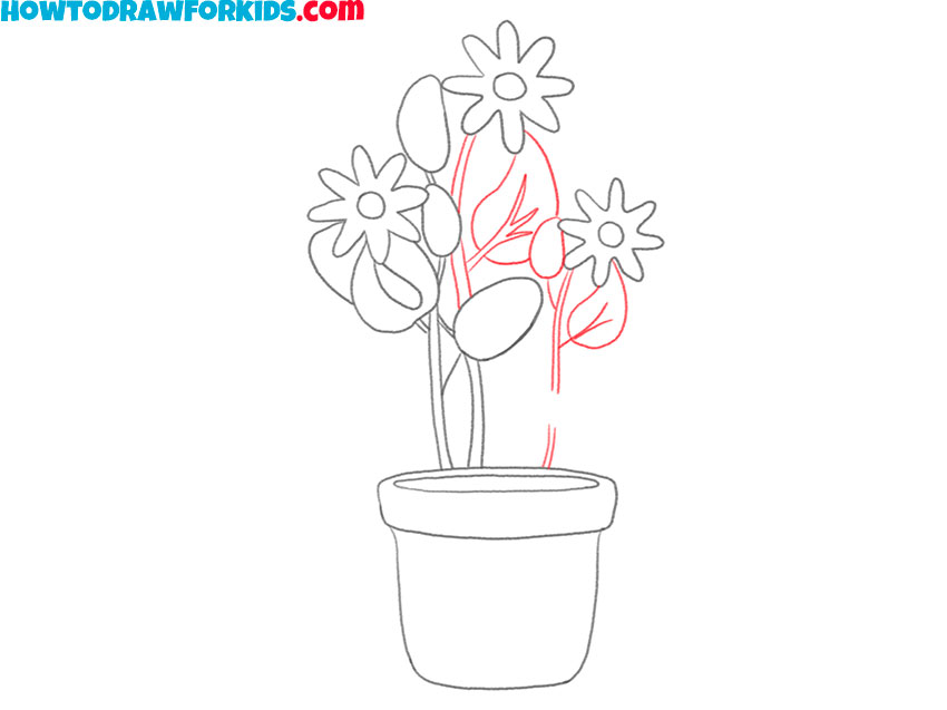 flowers in a pot drawing step by step