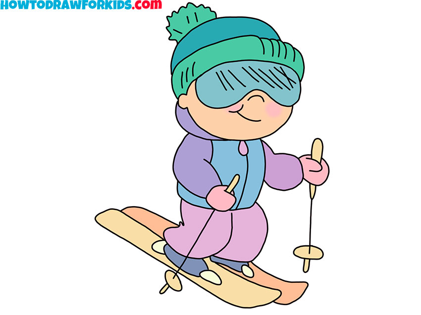 How to Draw Skiing Easy Drawing Tutorial For Kids