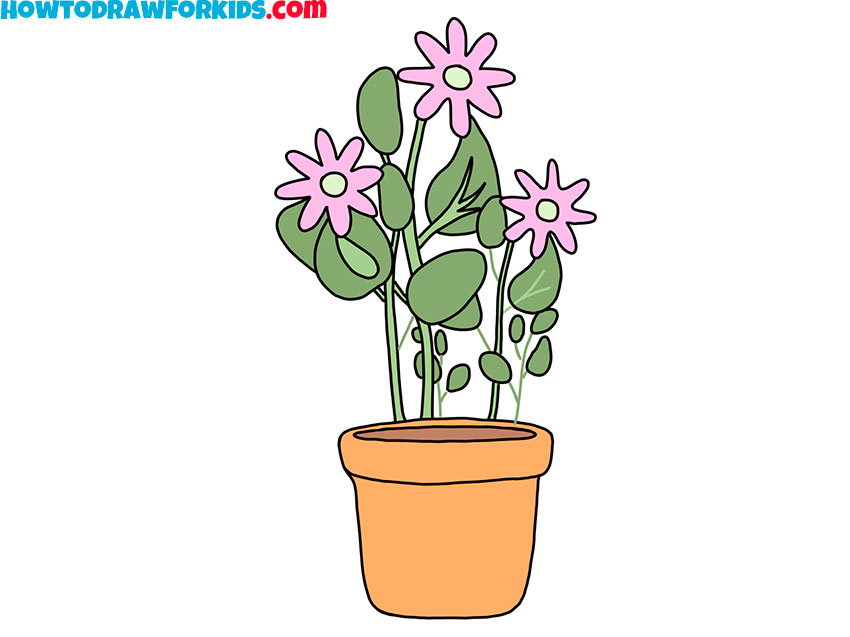 how to draw flowers in a pot for beginners