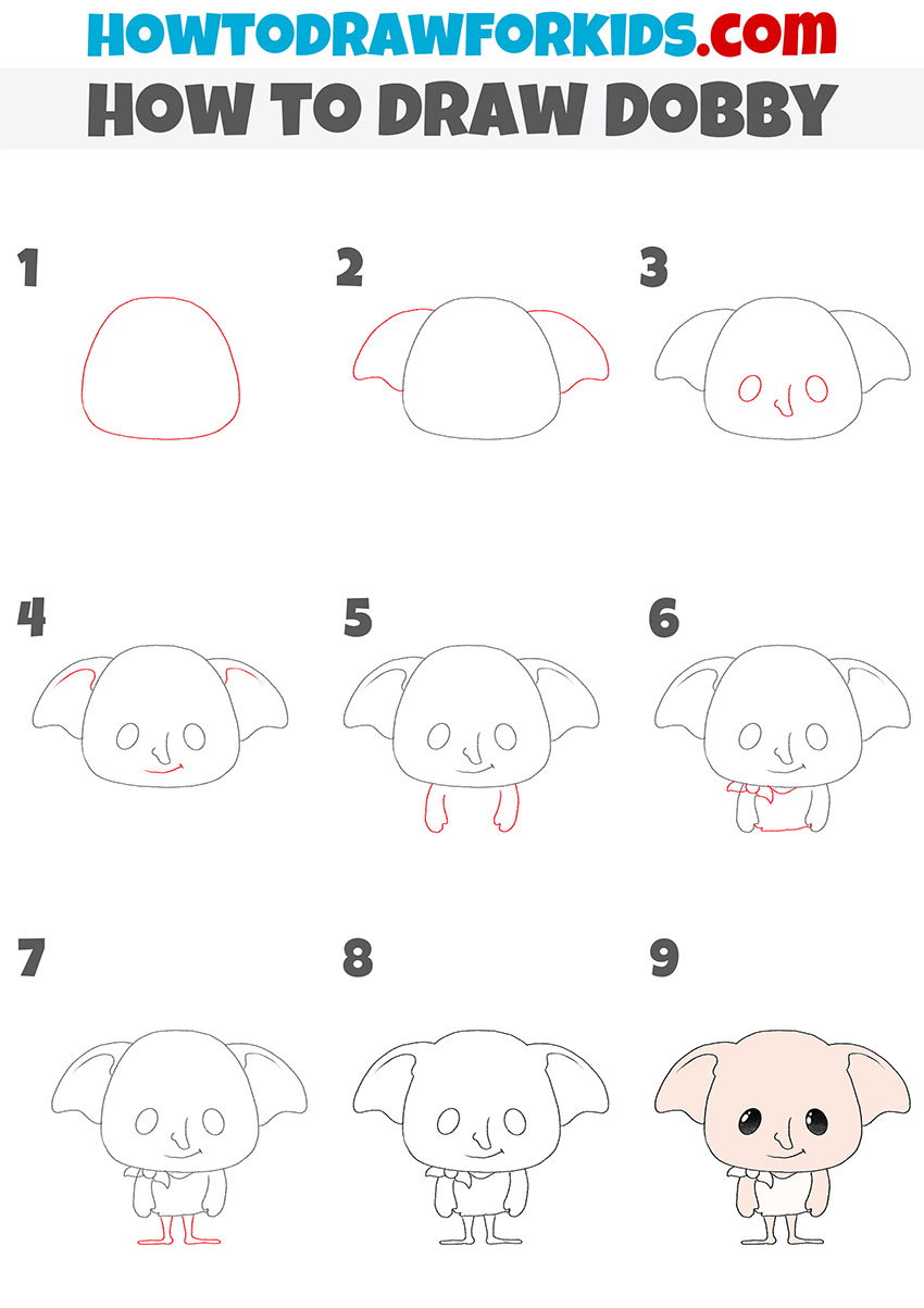 how to draw Dobby step by step