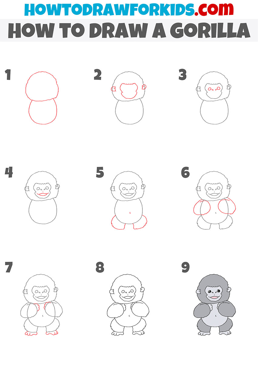 how to draw a gorilla step by step