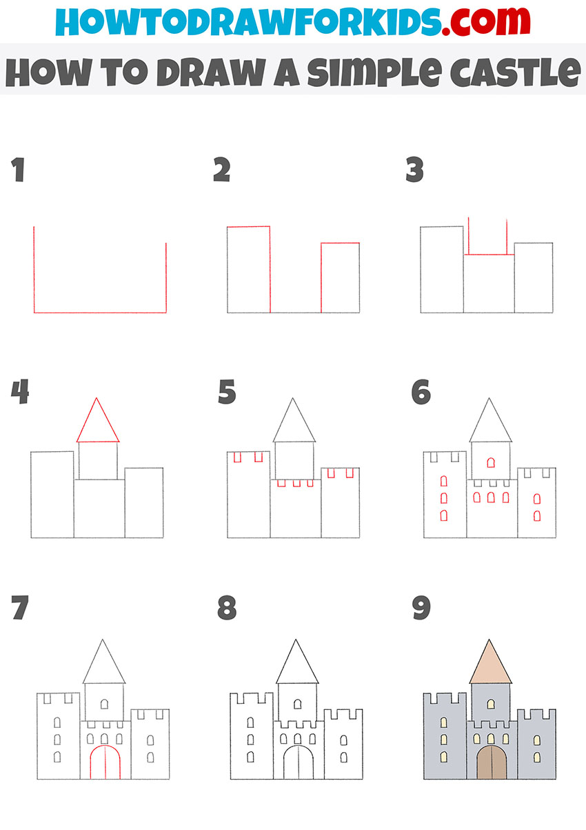how to draw a simple castle step by step