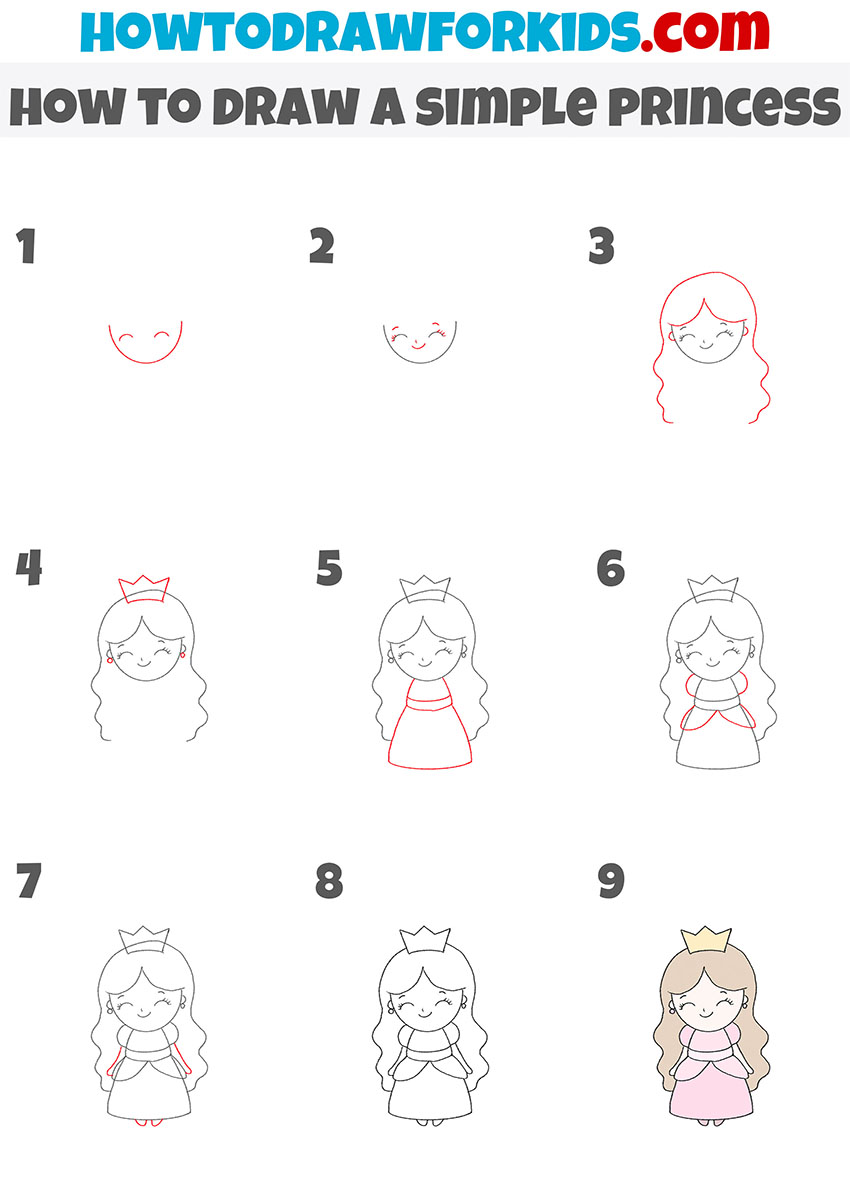how to draw a simple princess step by step