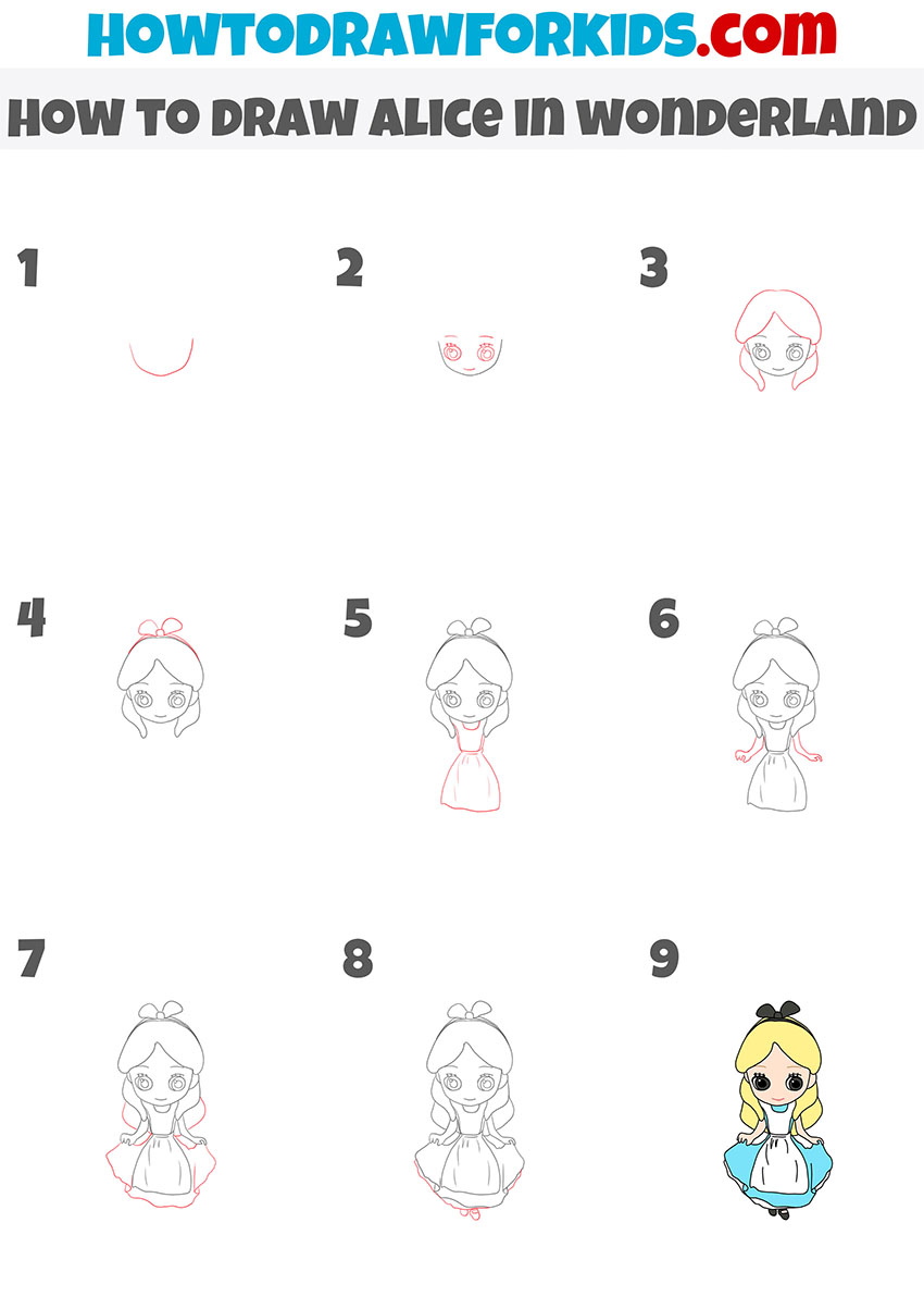 how to draw alice in wonderland step by step