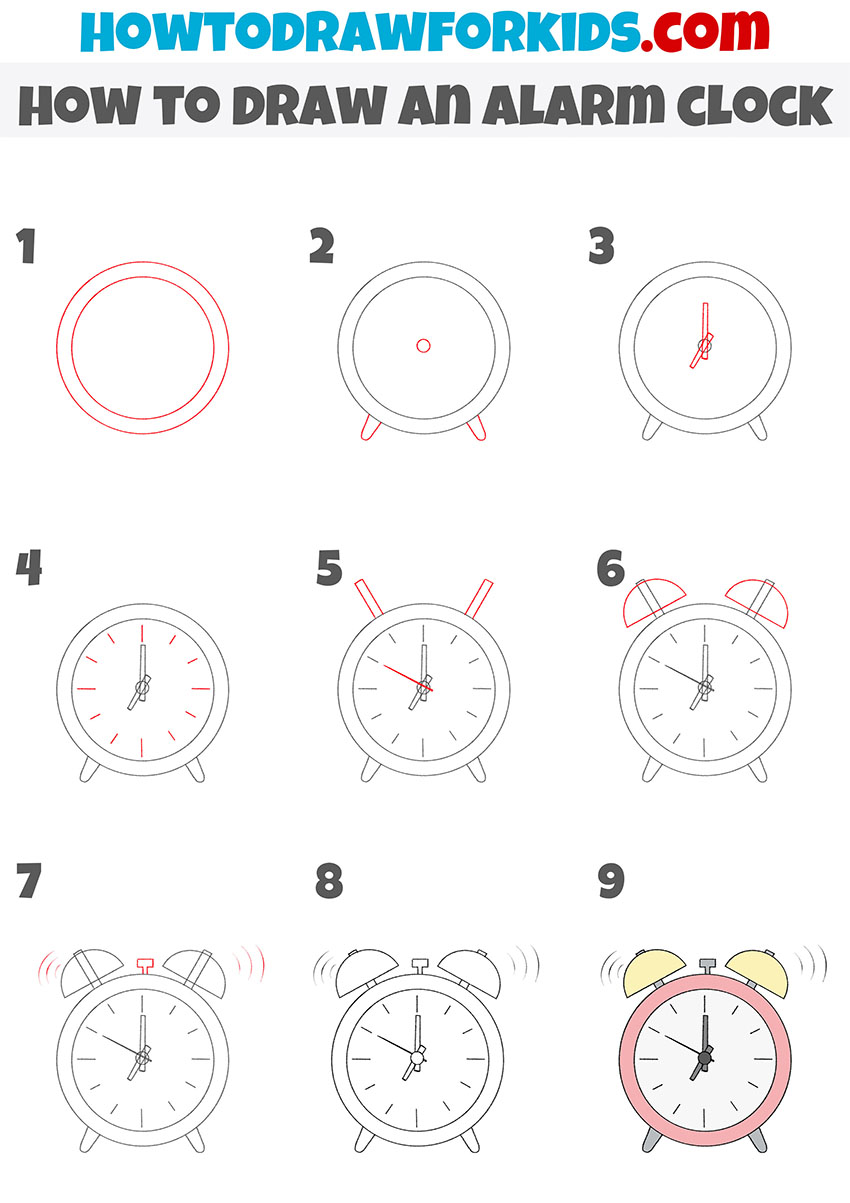 how to draw an alarm clock step by step