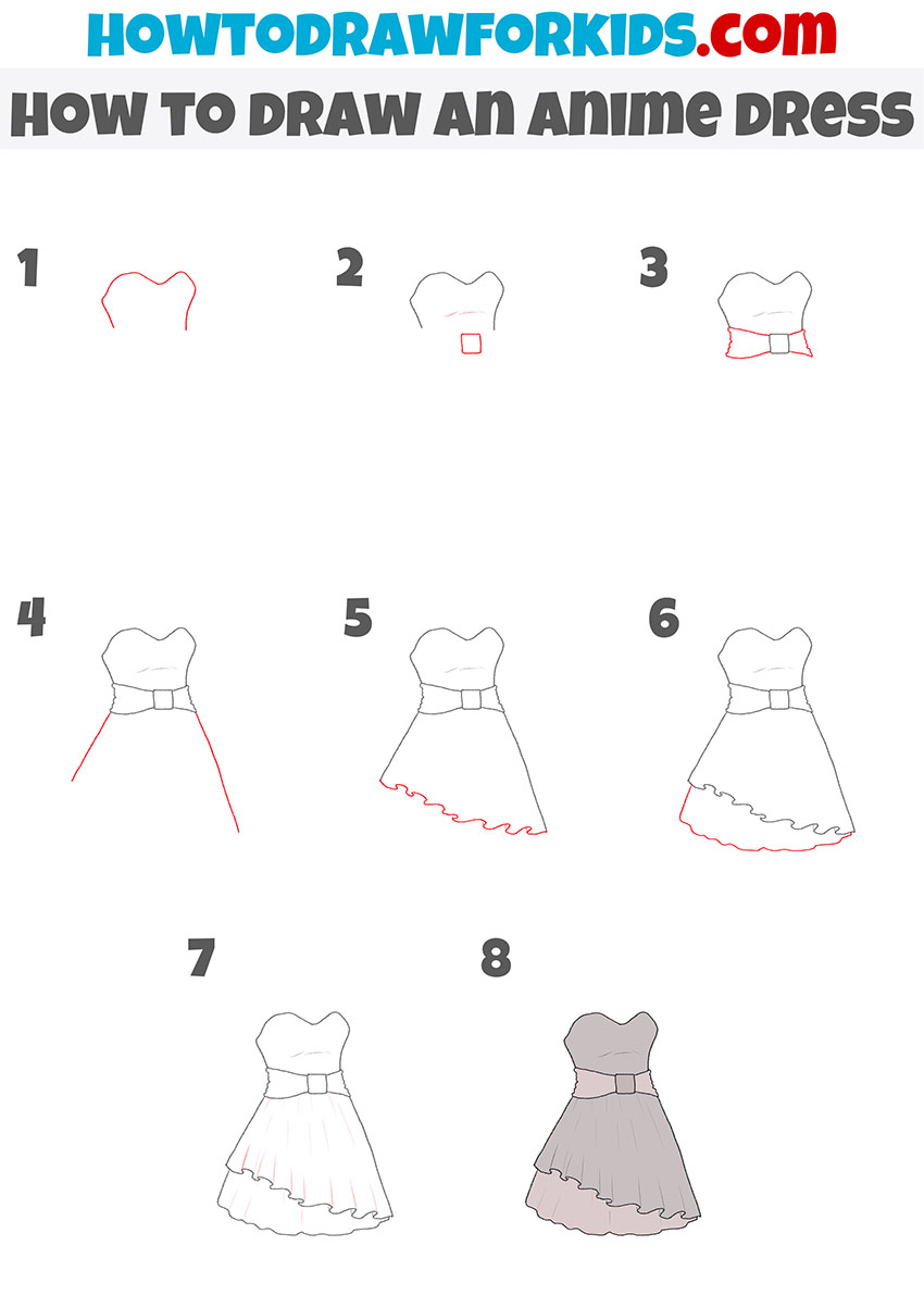 how to draw an anime dress step by step