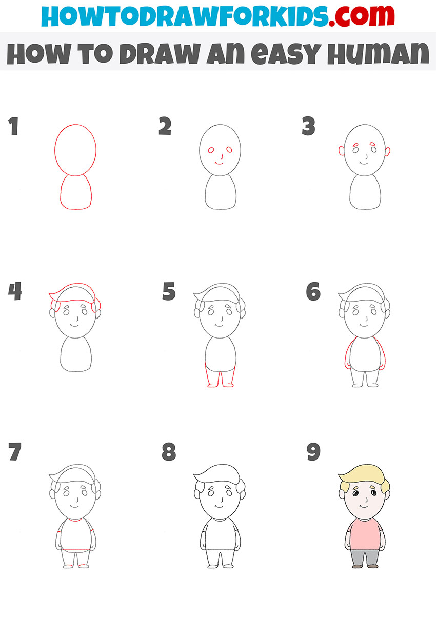 how to draw an easy human step by step