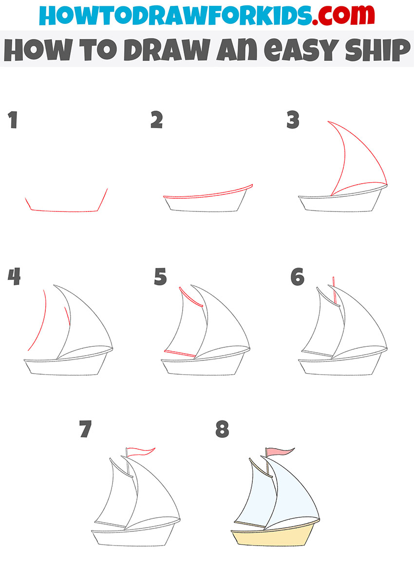 how to draw an easy ship step by step