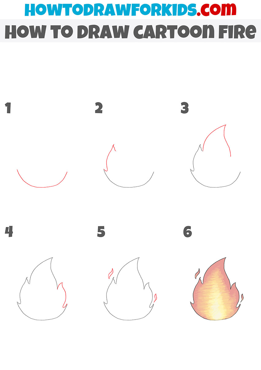 how to draw cartoon fire step by step