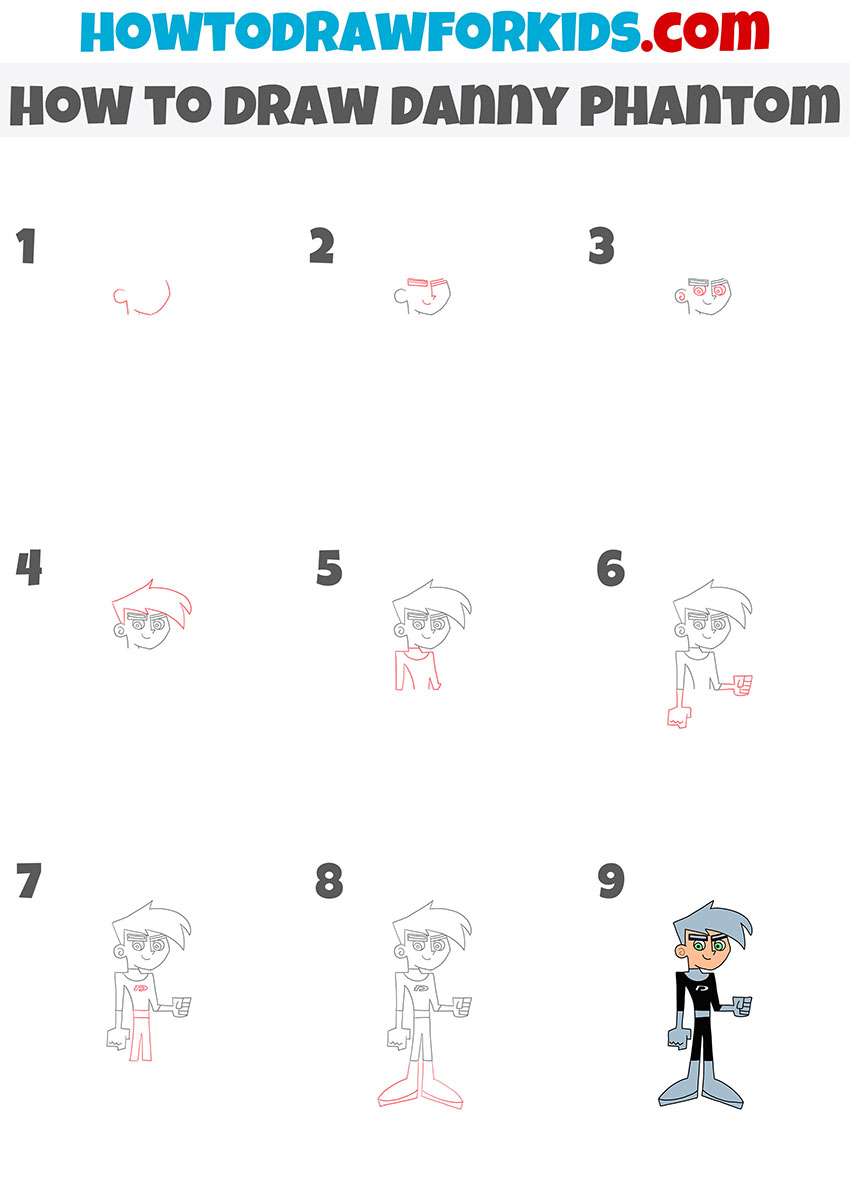 how to draw danny phantom step by step