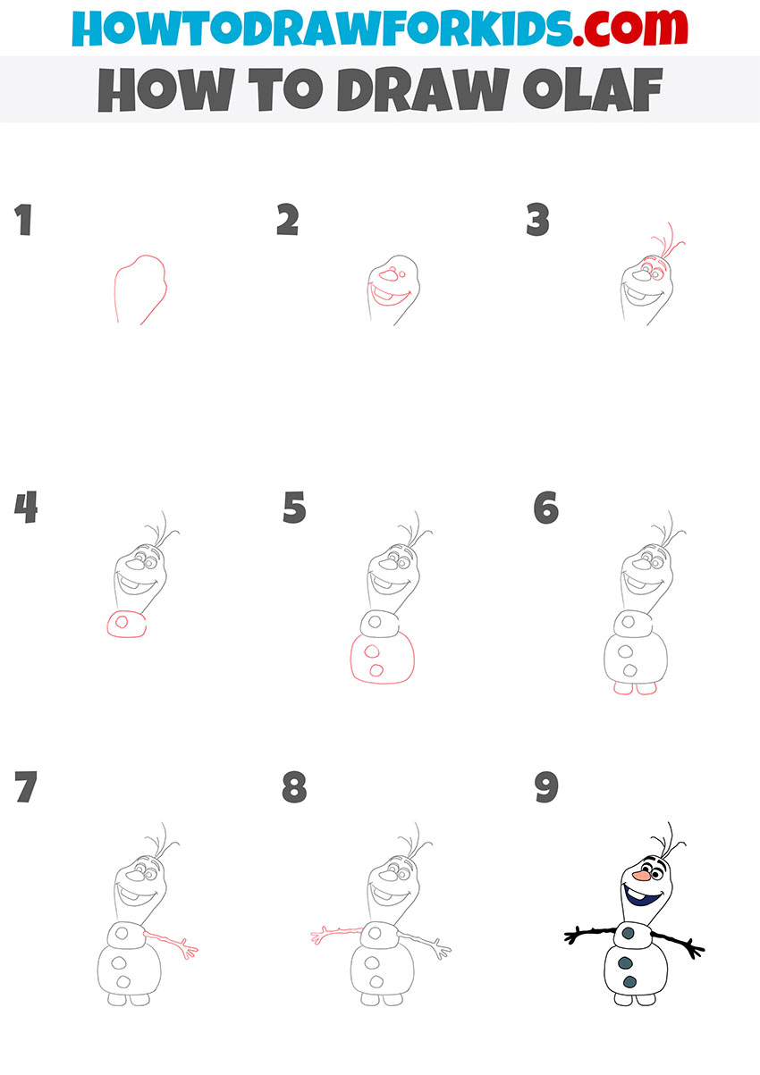 how to draw olaf step by step