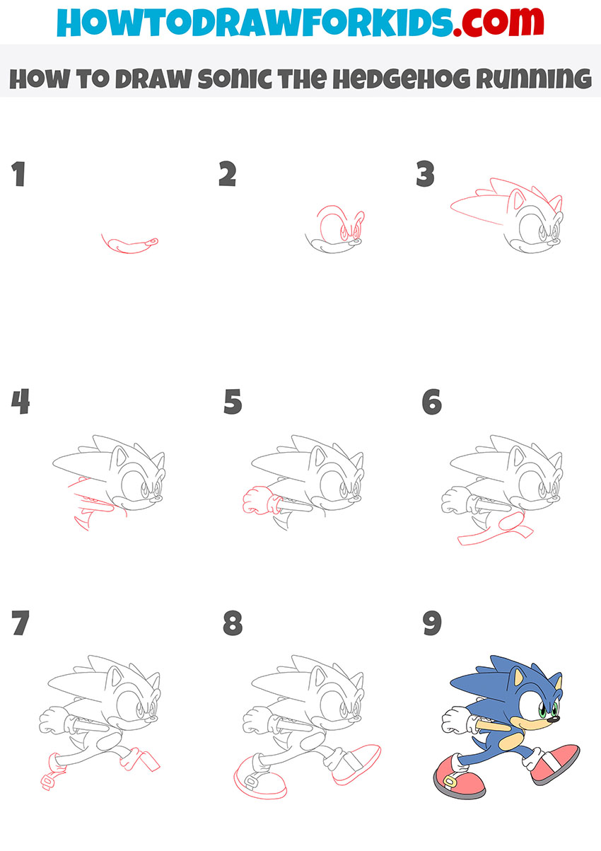 how to draw sonic the hedgehog running  step by step