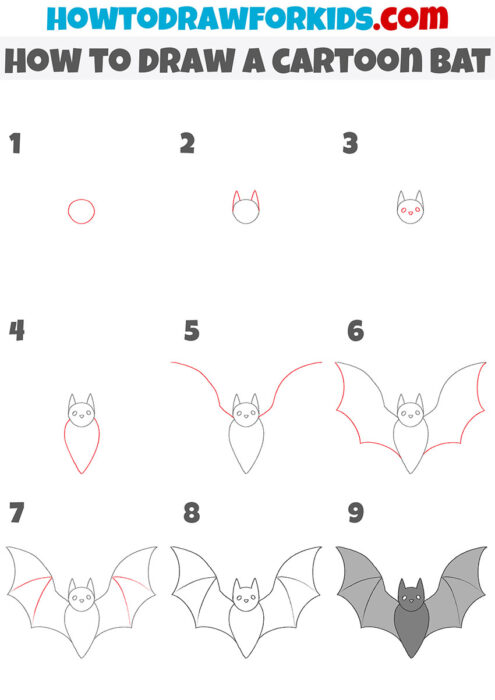 How to Draw a Cartoon Bat - Easy Drawing Tutorial For Kids