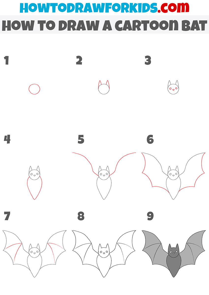 How to Draw a Cartoon Bat Easy Drawing Tutorial For Kids