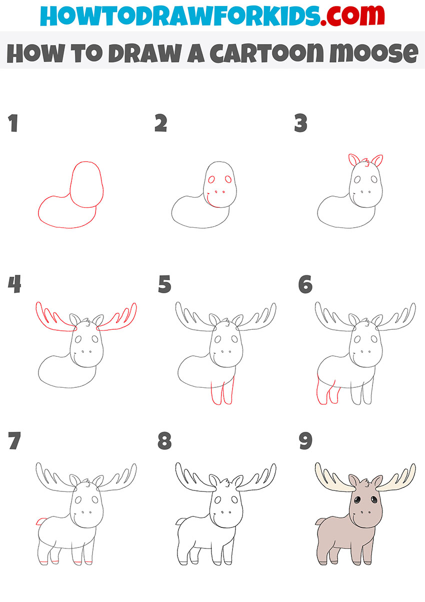 how to draw a cartoon moose step by step