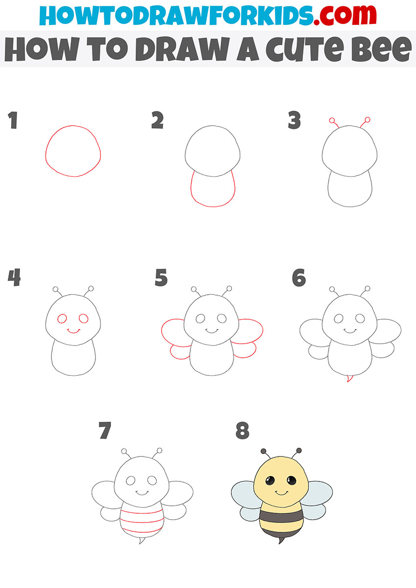 how to draw a cute bee step by step