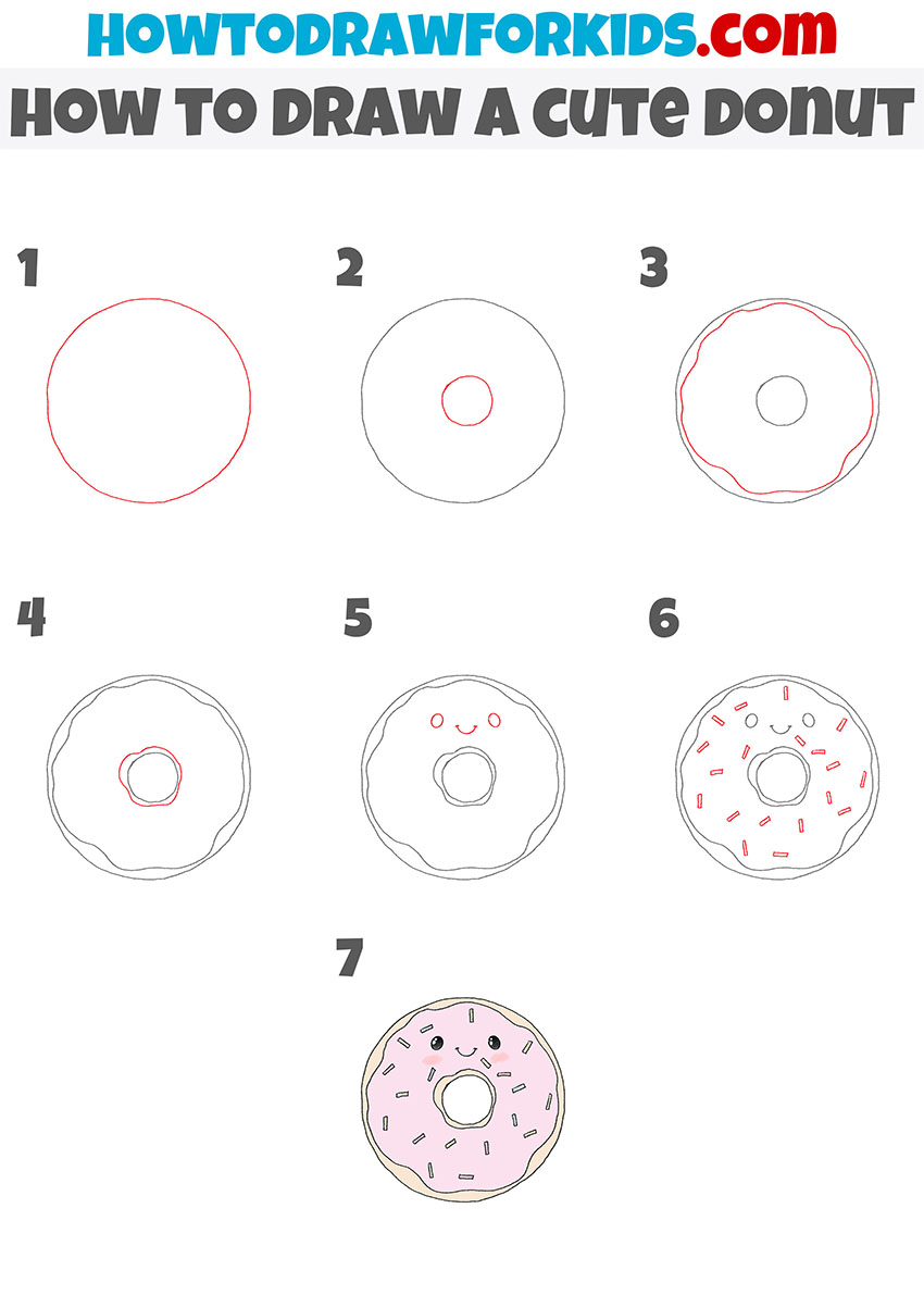 how to draw a cute donut step by step