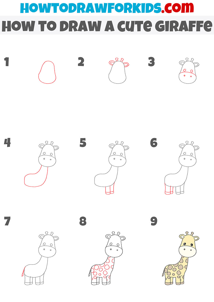 how to draw a cute giraffe step by step