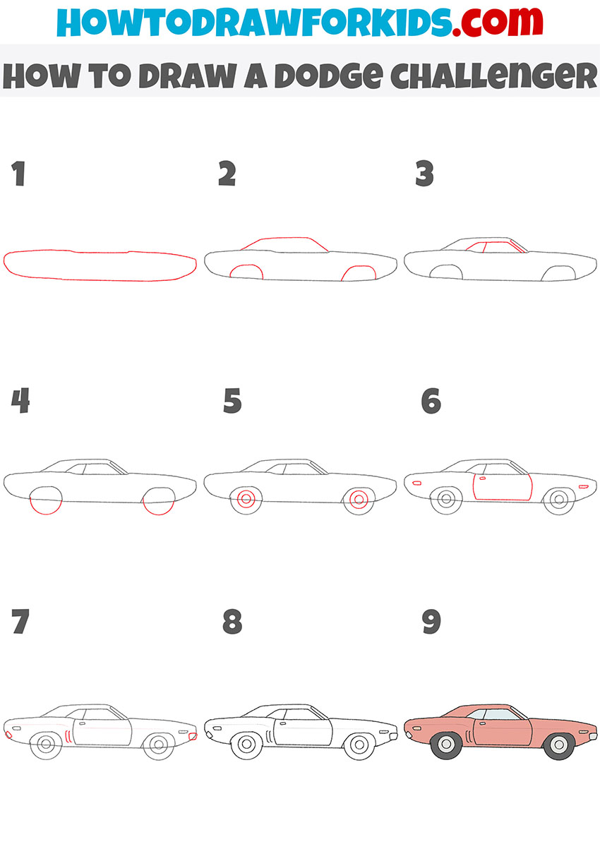 how to draw a dodge challenger step by step