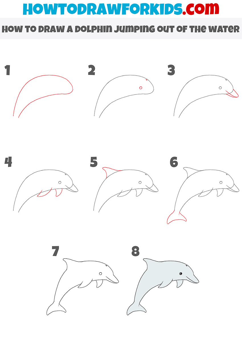 how to draw a dolphin jumping out of the water step by step