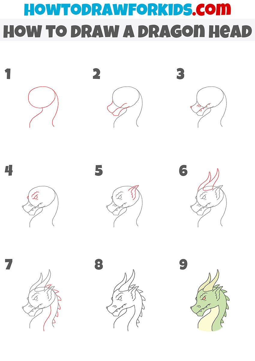 how to draw a dragon head step by step